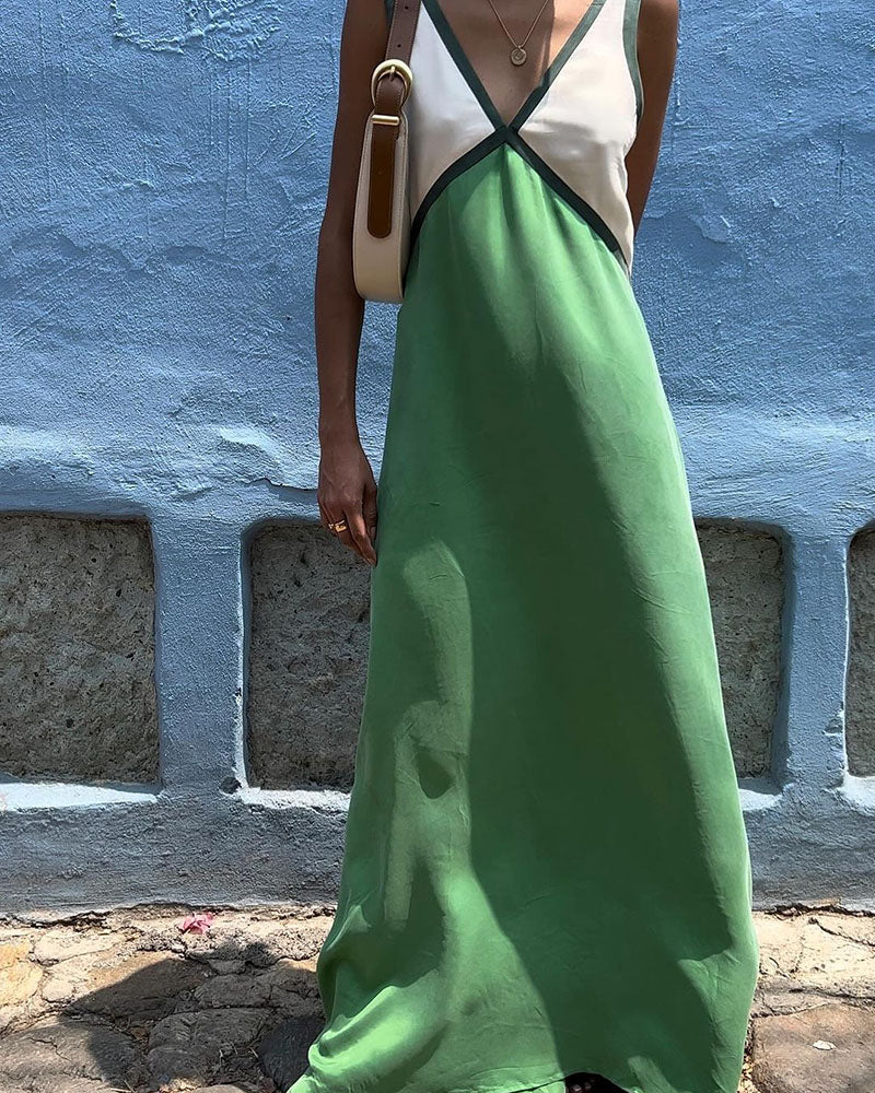 Valeria | V-Neck Colorblock Wedding Guest Dress