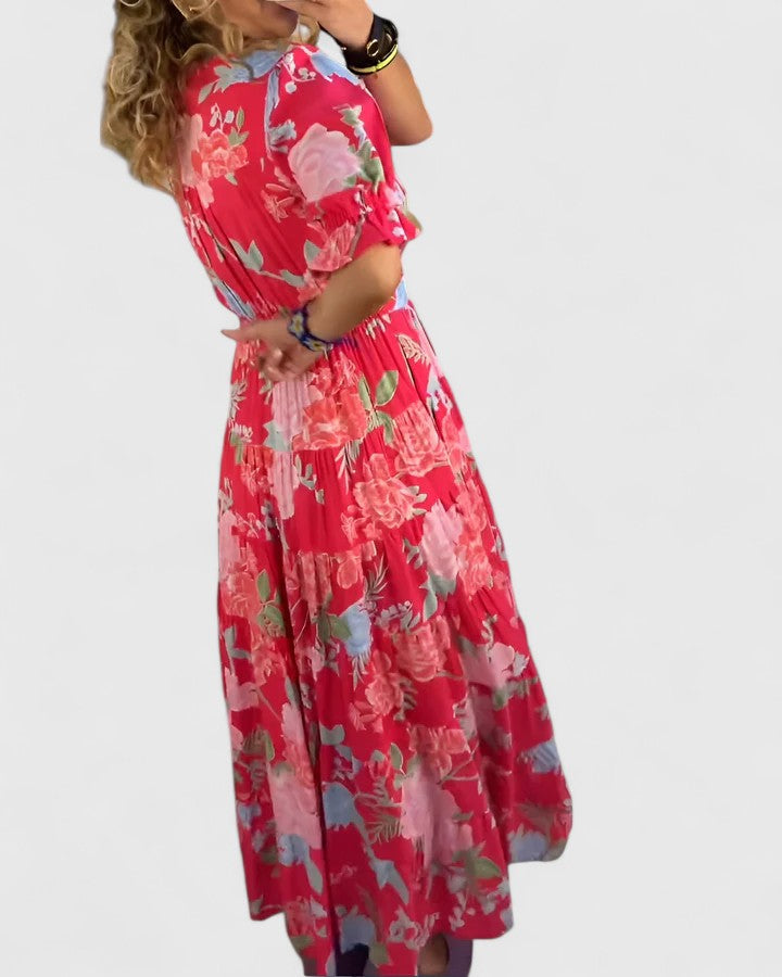 Minelda | Elegant Floral V-Neck Maxi Dress