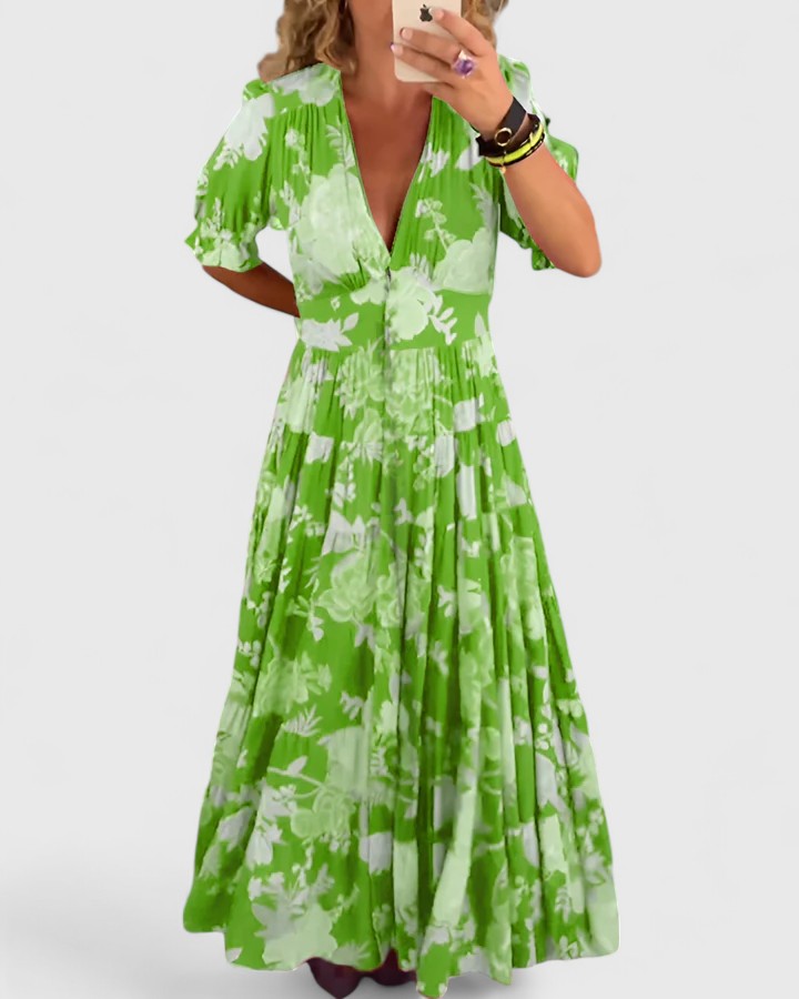 Minelda | Elegant Floral V-Neck Maxi Dress