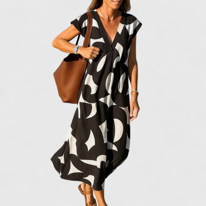 Koralia | Sophisticated V-Neck Midi Dress