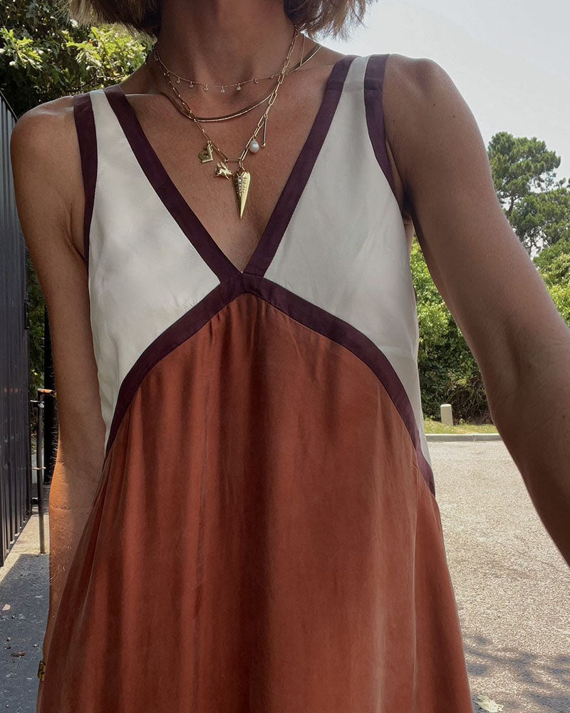 Valeria | V-Neck Colorblock Wedding Guest Dress