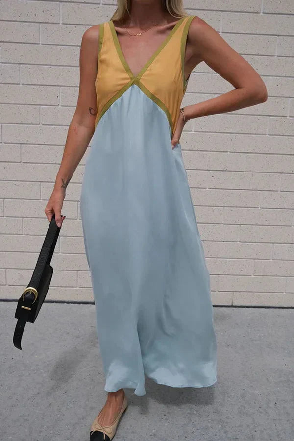 Valeria | V-Neck Colorblock Wedding Guest Dress