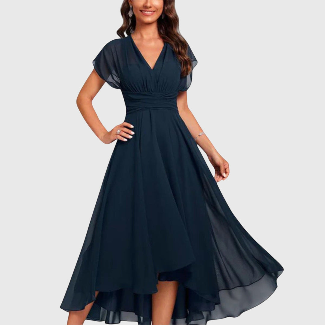 Christina™ | Elegant V-Neck A-Line Midi Dress